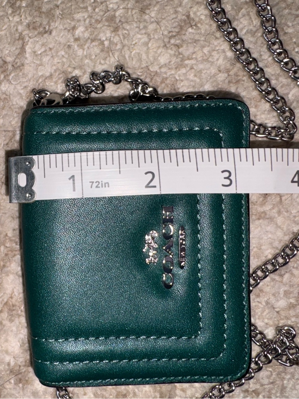 Coach Forest Green Leather Mini Crossbody Wallet with Silver Chain - Picture 6 of 7